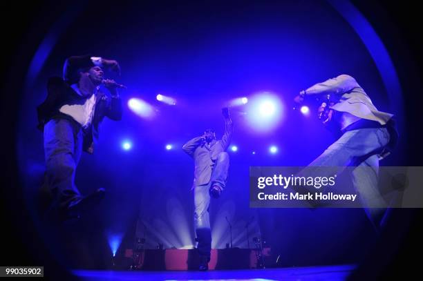 Nathan Morris, Wanya Morris and Shawn Stockman of Boyz II Men perform on stage at O2 Academy on May 11, 2010 in Bournemouth, England.