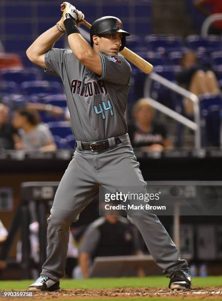 Paul Goldschmidt of the Arizona Diamondbacks in action during the game against the Miami Marlins at Marlins Park on June 26, 2018 in Miami, Florida.
