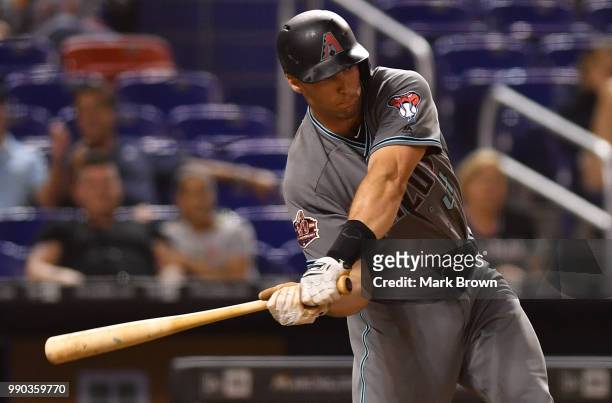Paul Goldschmidt of the Arizona Diamondbacks in action during the game against the Miami Marlins at Marlins Park on June 26, 2018 in Miami, Florida.