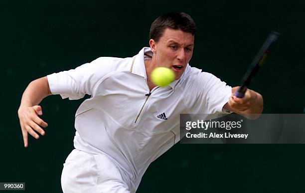 Ken Skupski of Great Britain on his way to victory over Sunil Sipaeya of India during the boy's third round of The All England Lawn Tennis...