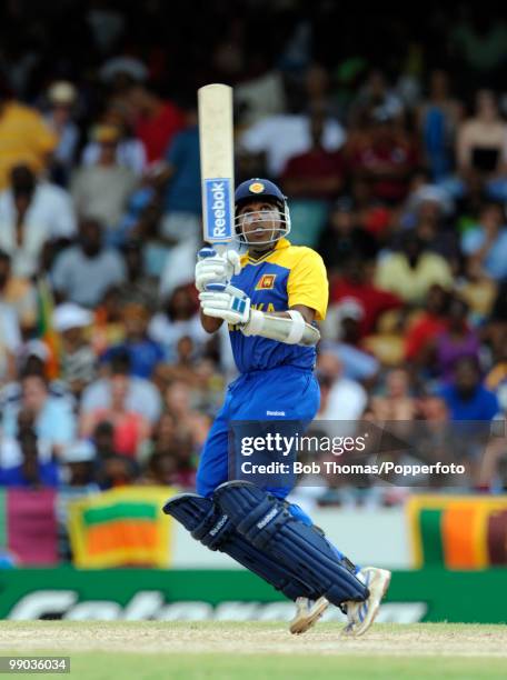 Mahela Jayawardene of Sri Lanka bats during the ICC World Twenty20 Super Eight match between West Indies and Sri Lanka at the Kensington Oval on May...