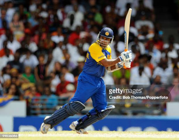 Mahela Jayawardene of Sri Lanka bats during the ICC World Twenty20 Super Eight match between West Indies and Sri Lanka at the Kensington Oval on May...