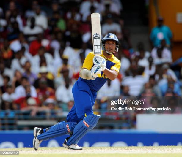 Kumar Sangakkara of Sri Lanka bats during the ICC World Twenty20 Super Eight match between West Indies and Sri Lanka at the Kensington Oval on May 7,...