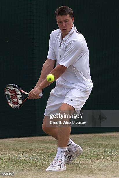 Ken Skupski of Great Britain on his way to victory over Sunil Sipaeya of India during the boy's third round of The All England Lawn Tennis...