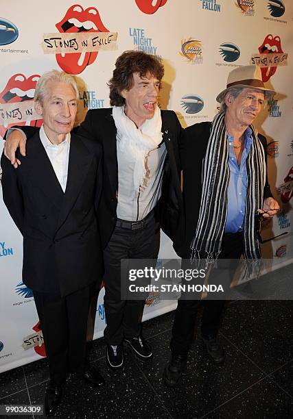 The Rolling Stones, Charlie Watts , Mick Jagger and Keith Richards arrive at a screening of The Rollling Stones new documentary "Stones in Exile" and...