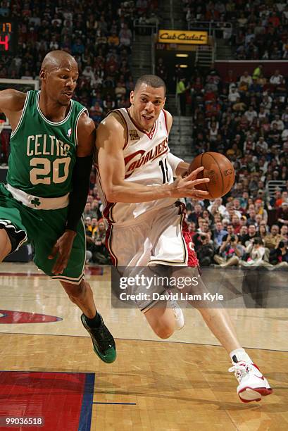 Anthony Parker of the Cleveland Cavaliers drives to the basket against Ray Allen of the Boston Celtics in Game Five of the Eastern Conference...