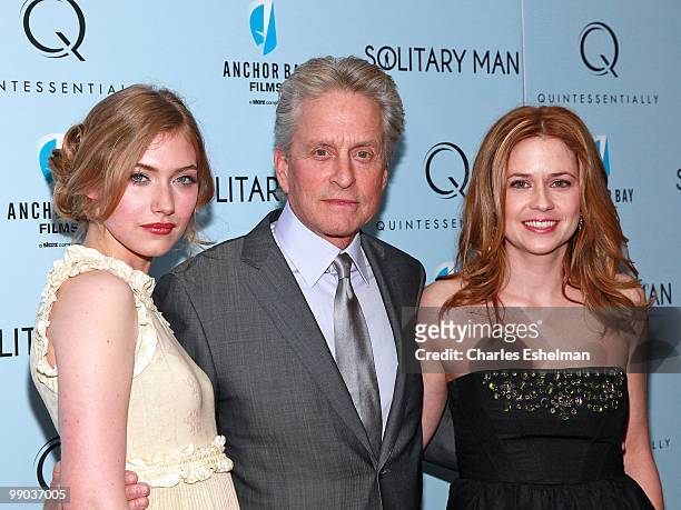 Actors Imogen Poots, Michael Douglas and Jenna Fischer attend the premiere of "Solitary Man" at Cinema 2 on May 11, 2010 in New York City.