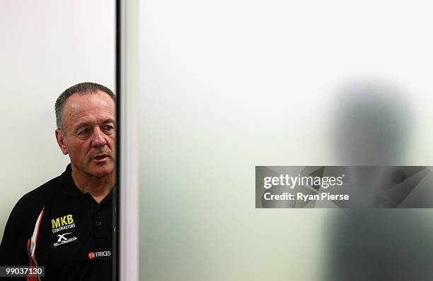 Tim Sheens, coach of the Wests Tigers looks on before a Wests Tigers NRL press conference at Trend Micro Offices on May 12, 2010 in Sydney,...