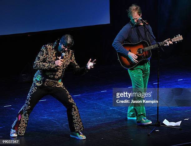 Comedians Dave Willis and Dana Snyder perform during Adult Swim Presents: Aqua Teen Hunger Force Live at the Nokia Theatre on May 11, 2010 in New...