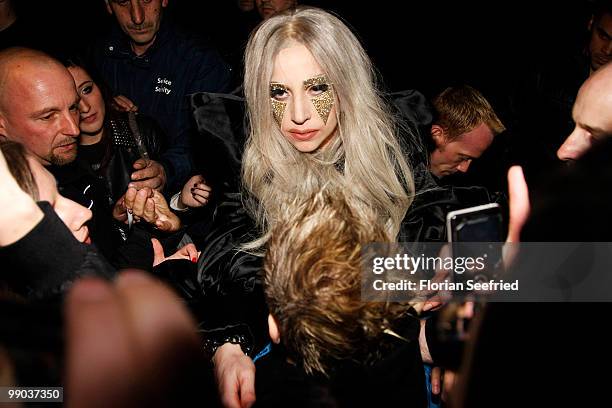 Lady Gaga leaves the O2 World after her concert on May 11, 2010 in Berlin, Germany.