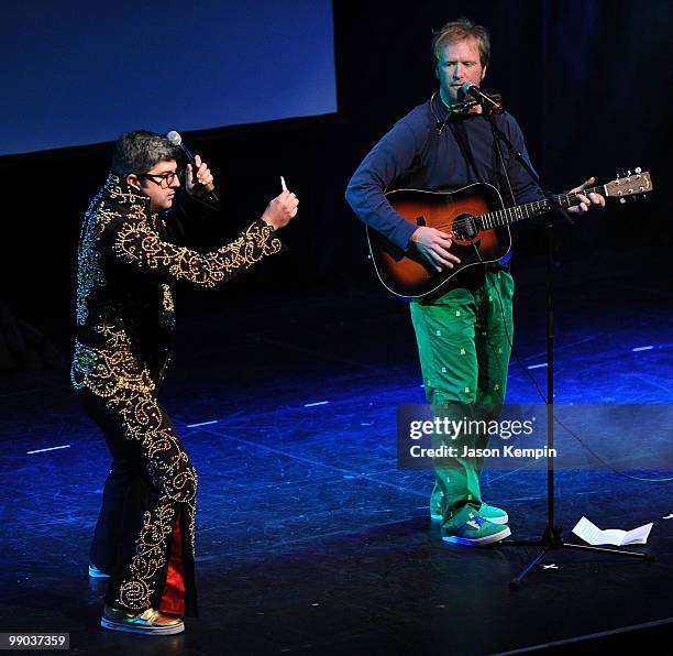 Comedians Dave Willis and Dana Snyder perform during Adult Swim Presents: Aqua Teen Hunger Force Live at the Nokia Theatre on May 11, 2010 in New...