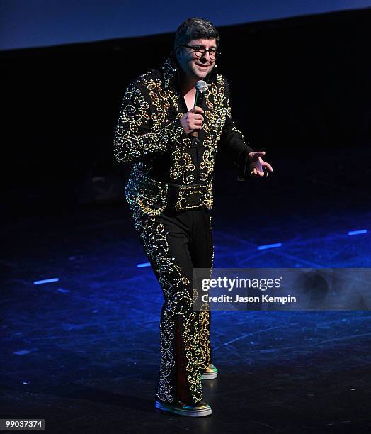 Comedian Dana Snyder performs during Adult Swim Presents: Aqua Teen Hunger Force Live at the Nokia Theatre on May 11, 2010 in New York City.