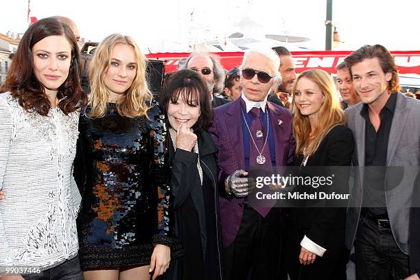 Anna Mouglalis, Diane Kruger, Juliette Greco, Karl Lagerfeld, Vanessa Paradis and Gaspard Ulliel attends the Chanel Cruise Collection Presentation on...