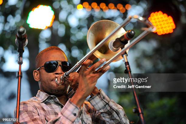 Trombone Shorty performs at the 12th Annual GRAMMY Block Party And Memebership Celebration at Owen Bradley Park on May 11, 2010 in Nashville,...
