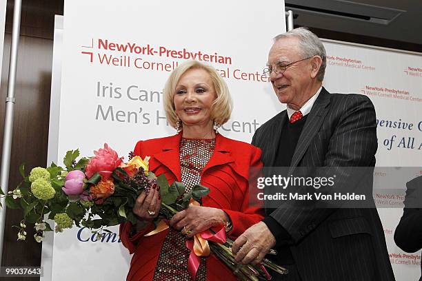 Philanthropist, Iris Cantor and President and CEO, New York-Presbyterian Hospital, Dr. Herbert Pardes attends the announcement of a $20 million gift...