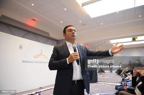 Renault CEO Carlos Ghosn speaking at the technology fair CES in Las Vegas, US, 09 January 2018. Am in Las Vegas, Nevada, USA, auf der Technik-Messe...