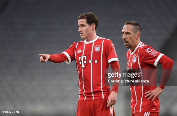 Bayern Munich's Sebastian Rudy and Franck Ribery standing next to each other during the Bayern Munich vs Sonnenhof Grossaspach soccer friendly match...