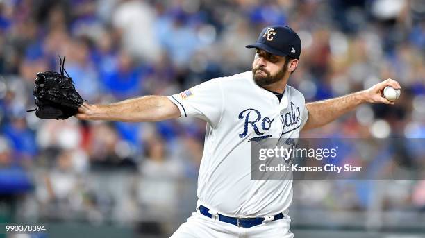 Kansas City Royals relief pitcher Brian Flynn throws in the seventh inning during Monday's baseball game against the Cleveland Indians on July 2 at...