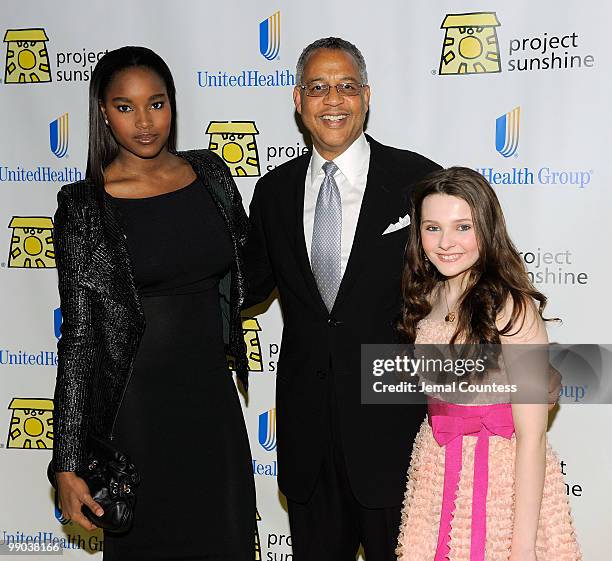 Model Damaris Lewis, honoree Dr. Reed Tuckson and actress Abigail Breslin pose for photos at the 7th Annual Project Sunshine Benefit at The Waldorf...