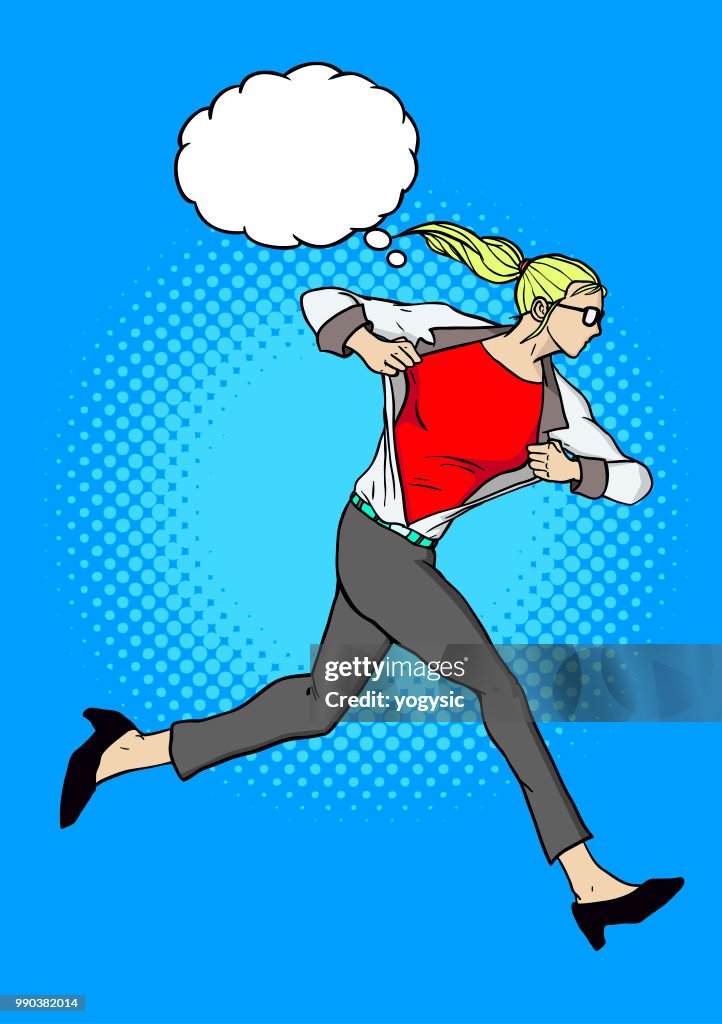 Vector Woman Transform into Superhero while Running