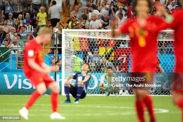 Eiji Kawashima of Japan shows dejection after his side's 2-3 defeat in the 2018 FIFA World Cup Russia Round of 16 match between Belgium and Japan at...