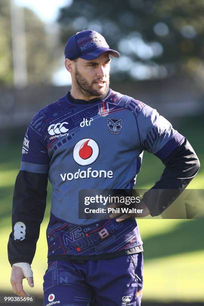 Simon Mannering of the Warriors during a New Zealand Warriors NRL training session at Mount Smart Stadium on July 3, 2018 in Auckland, New Zealand.