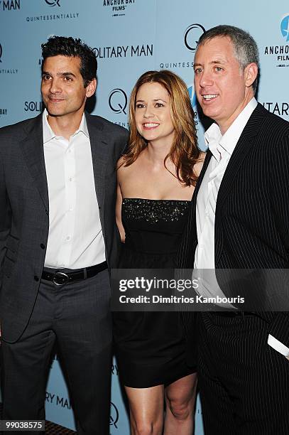 Director David Levien, actress Jenna Fischer and director Brian Koppelman attend the premiere of "Solitary Man" at Cinema 2 on May 11, 2010 in New...