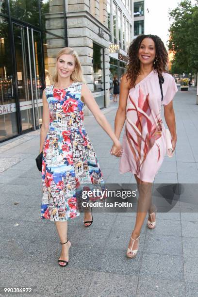 German presenter Tanja Buelter and German presenter Annabelle Mandeng during the Bunte New Faces Night at Grace Hotel Zoo on July 2, 2018 in Berlin,...