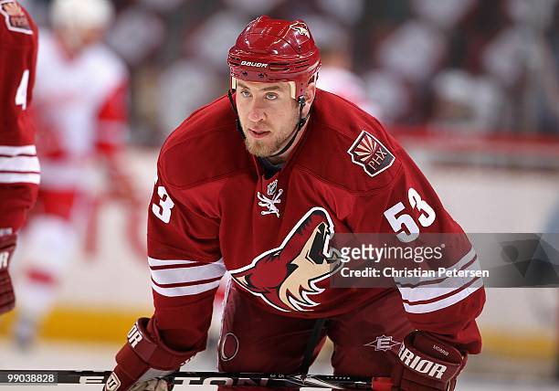 Derek Morris of the Phoenix Coyotes in Game Seven of the Western Conference Quarterfinals against the Detroit Red Wings during the 2010 NHL Stanley...
