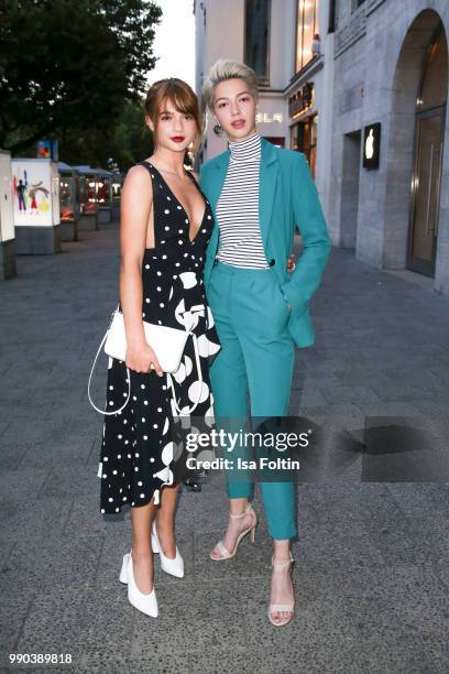 German actress Lisa-Marie Koroll and her sister Influencer Lara-Sophie Koroll during the Bunte New Faces Night at Grace Hotel Zoo on July 2, 2018 in...