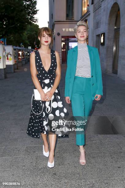 German actress Lisa-Marie Koroll and her sister Influencer Lara-Sophie Koroll during the Bunte New Faces Night at Grace Hotel Zoo on July 2, 2018 in...