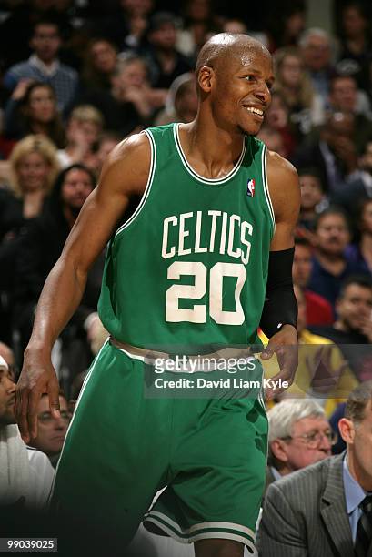 Ray Allen of the Boston Celtics smiles as they beat the Cleveland Cavaliers in Game Five of the Eastern Conference Semifinals during the 2010 NBA...
