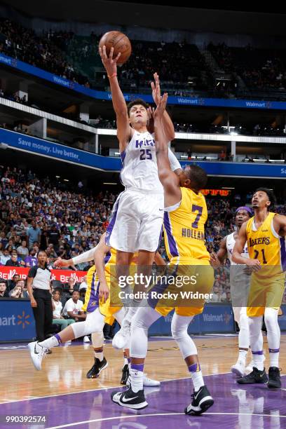 Justin Jackson of the Sacramento Kings goes to the basket against the Los Angeles Lakers during the 2018 Summer League at the Golden 1 Center on July...