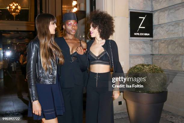 Model Sara Leutenegger, Model Toni Dreher-Adenuga alias Toni Loba and model Julianna Townsend during the Bunte New Faces Night at Grace Hotel Zoo on...