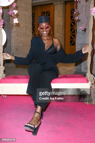 Model Toni Dreher-Adenuga alias Toni Loba during the Bunte New Faces Night at Grace Hotel Zoo on July 2, 2018 in Berlin, Germany.