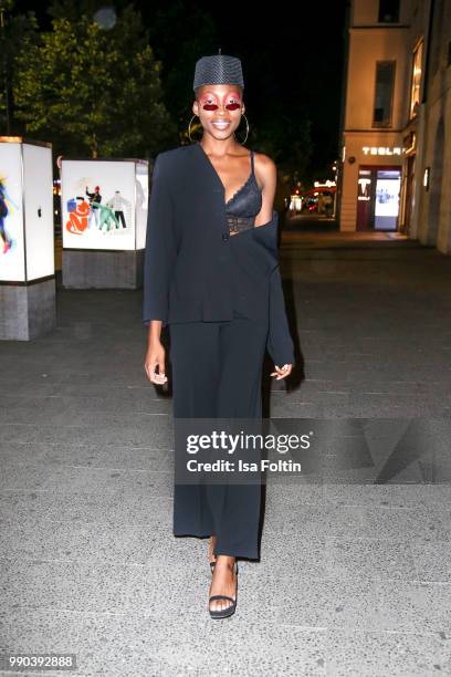 Model Toni Dreher-Adenuga alias Toni Loba during the Bunte New Faces Night at Grace Hotel Zoo on July 2, 2018 in Berlin, Germany.