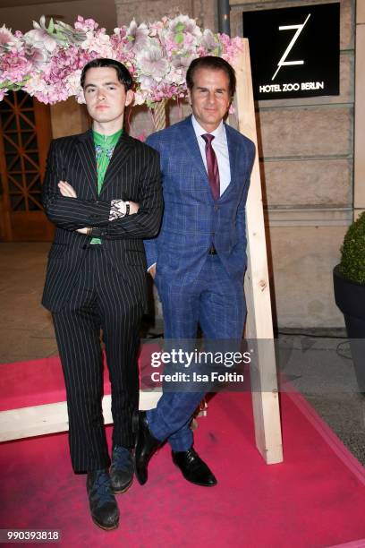 Actor Vincent De Paul and a fashion designer during the Bunte New Faces Night at Grace Hotel Zoo on July 2, 2018 in Berlin, Germany.