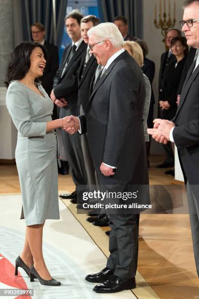 German president Frank-Walter Steinmeier greets the embassador of Nicaragua, Karla Luzette Beteta Brenes, during the New Year reception for the...