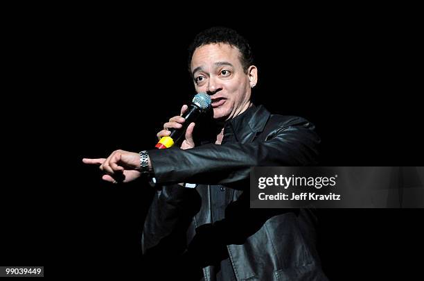 Actor Christopher Reid speaks onstage during the 2010 Cable Show Battle of the Bands for Cable Cares headlined by Band From TV at Nokia Theatre LA...