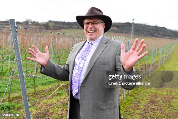 James W. Herman, United States' General Consul in Frankfurt stands in front of a vineyard in Kallstadt, Germany, 11 January 2018. The purpose of his...