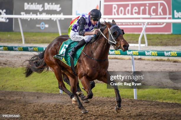 Missandei ridden by Jordan Childs wins the Rex Gorell Volkswagen BM58 Handicap at Geelong Synthetic Racecourse on July 03, 2018 in Geelong, Australia.