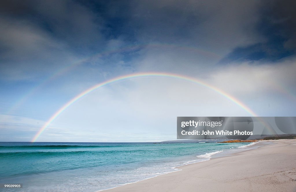 Double rainbow. Bay of Fires. Tasmania.