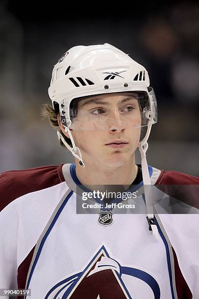 Matt Duchene of the Colorado Avalanche skates prior to the game against the Los Angeles Kings at Staples Center on February 13, 2010 in Los Angeles,...
