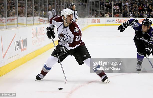 Scott Hannan of the Colorado Avalanche skates against the Los Angeles Kings at Staples Center on February 13, 2010 in Los Angeles, California.
