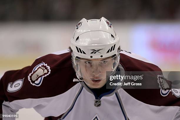 Matt Duchene of the Colorado Avalanche looks on against the Los Angeles Kings at Staples Center on February 13, 2010 in Los Angeles, California.