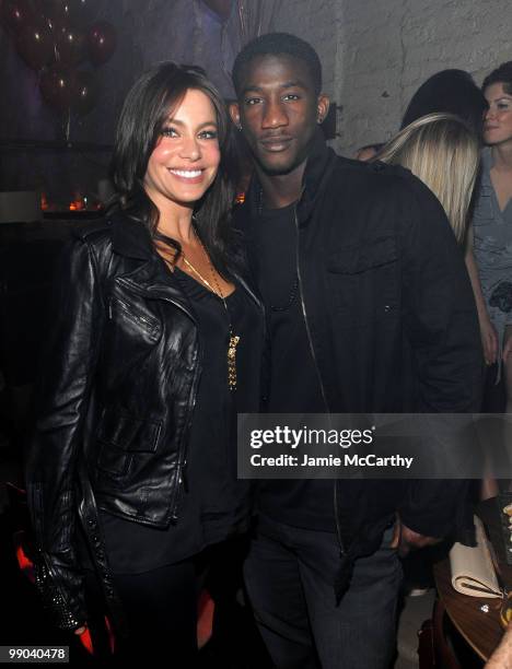 Sofia Vergara and Antrel Rolle of the New York Giants attend The Stanton Social 5 Year Anniversary at The Stanton Social on May 12, 2010 in New York...