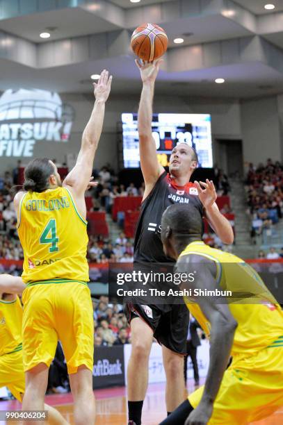 Nick Fazekas of Japan in action during the FIBA World Cup Asian Qualifier Group B match between Japan and Australia at Chiba Port Arena on June 29,...