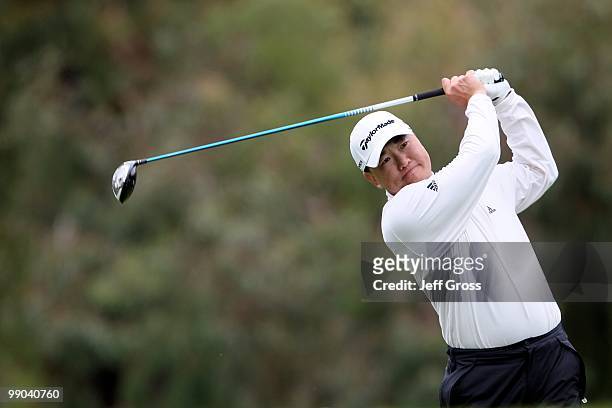 Charlie Wi hits a shot during the third round of the Northern Trust Open at Riviera Country Club on February 6, 2010 in Pacific Palisades, California.