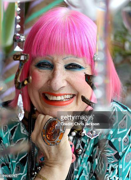 Designer Zandra Rhodes poses for a photograph in her studio on May 11, 2010 in London, England. Noelle Reno will today launch her new range 'Z' in...