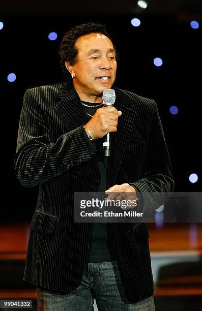 Motown legend Smokey Robinson performs with Australian vocal group Human Nature after announcing a two-year extension of their headline show, "Smokey...